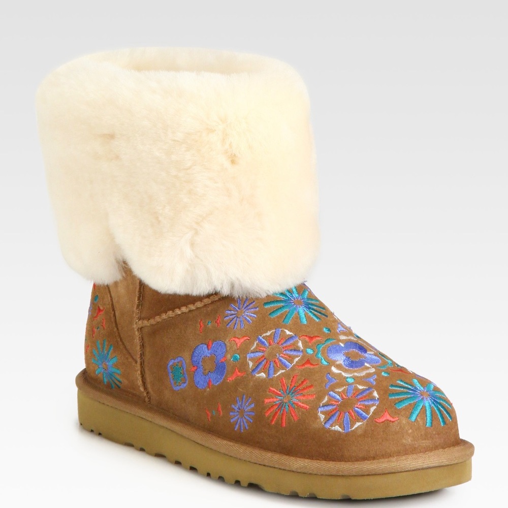 UGG Tan Ankle Booties with Sheepskin Cuff